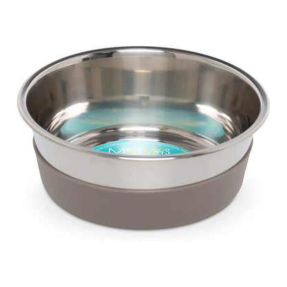 Large Messy Mutts stainless steel bowl seated in its gray removable silicone base.