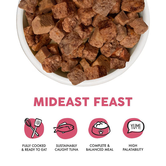 Close up shot of Mideast Feast Grain-Free Freeze-Dried Cat Food