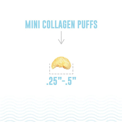 Icelandic+ mini collagen puff size guide showing a puff measuring 0.25 to 0.5 inches