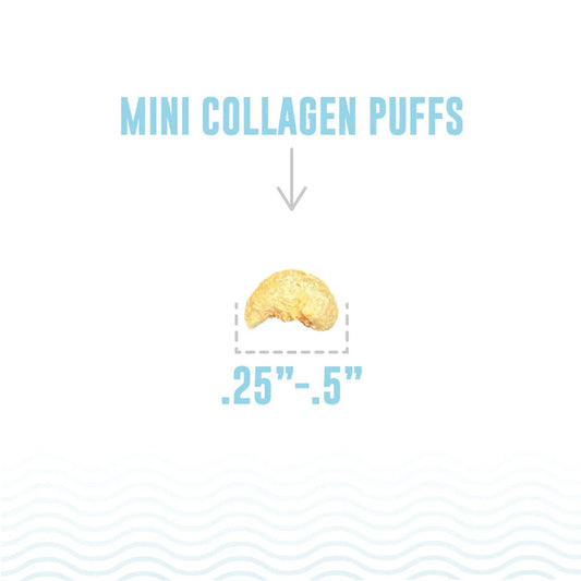 Icelandic+ mini collagen puff size guide showing a puff measuring 0.25 to 0.5 inches