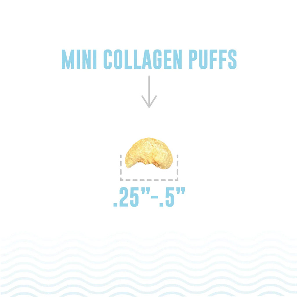 Icelandic+ mini collagen puff size guide showing a puff measuring 0.25 to 0.5 inches