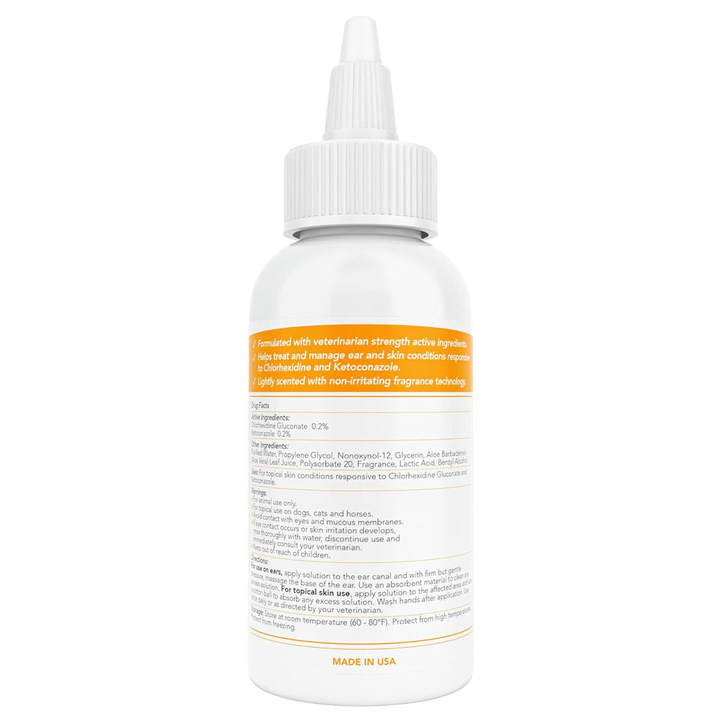 Medicated Pet Ear Flush 4oz back of bottle