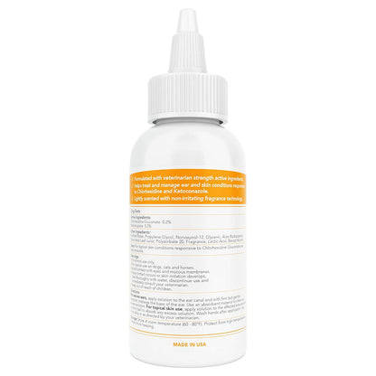 Medicated Pet Ear Flush 4oz back of bottle