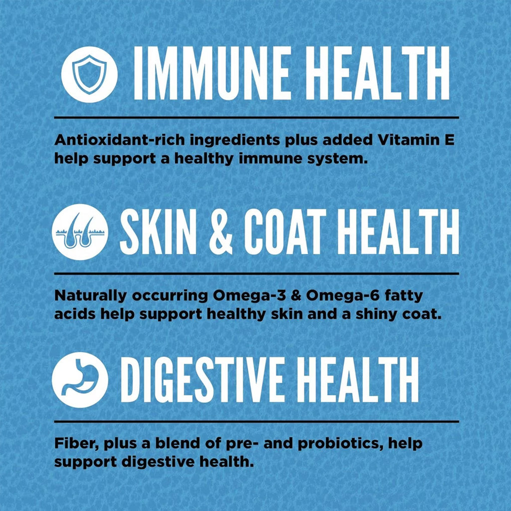 Supports immune, skin coat, and digestive health. 