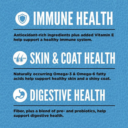 Supports immune, skin coat, and digestive health. 