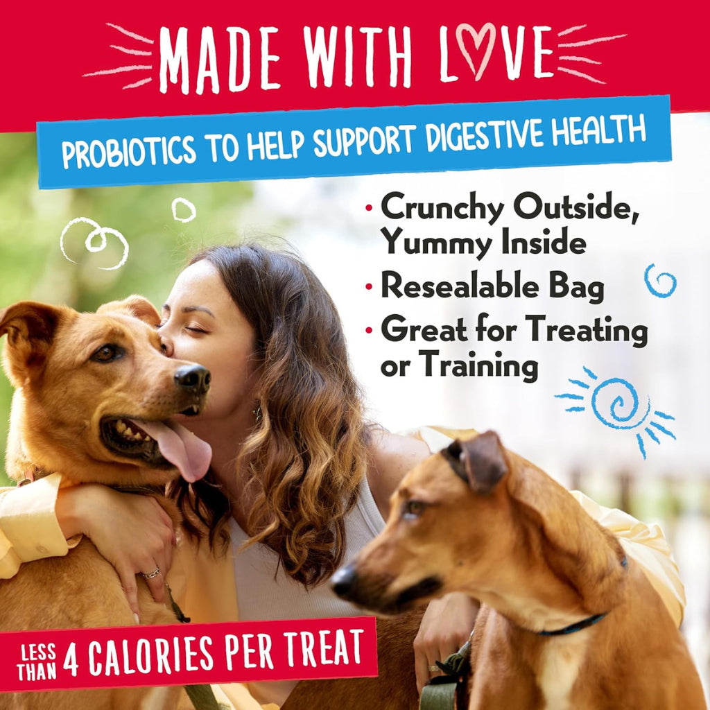 Charlee Bear P.B. & Beary Parfait Nuggets treating and training information with a woman and two dogs.