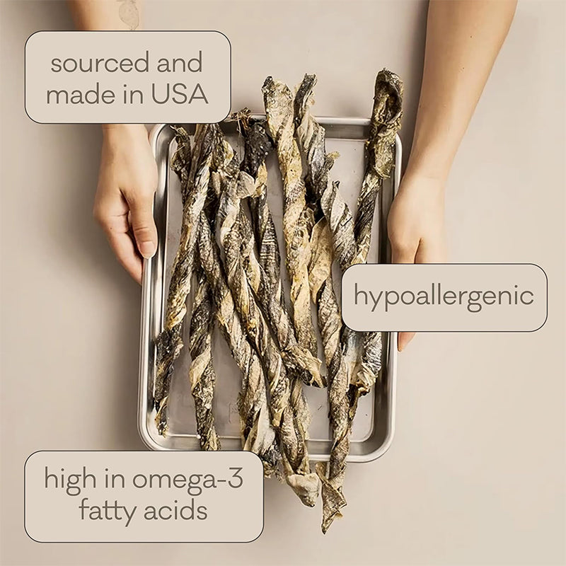 Cod Skin Jerky Tube 2.5oz hypoallergenic made in usa high in omega 3 fatty acids