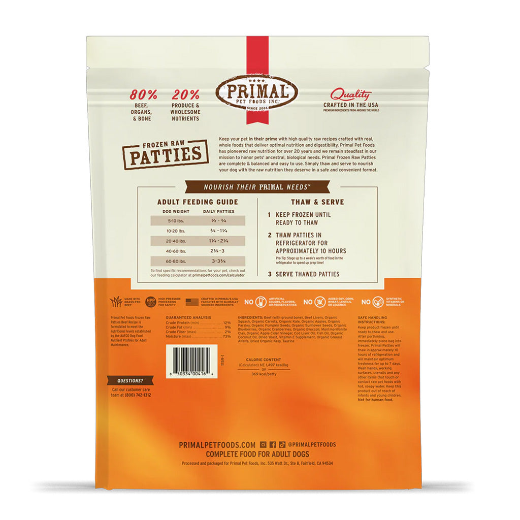 Beef Frozen Raw for Dogs 6lb back of bag 