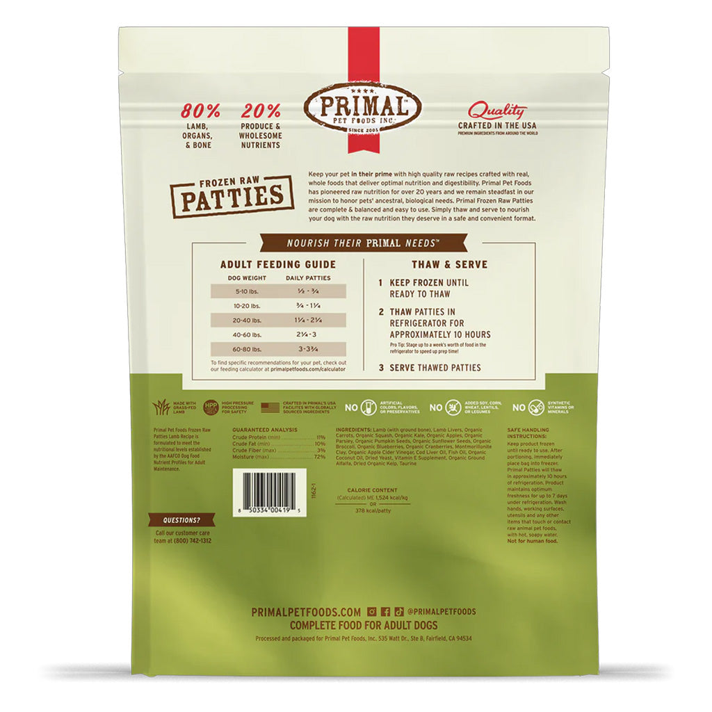 Lamb Frozen Raw for Dogs 6lb back of bag