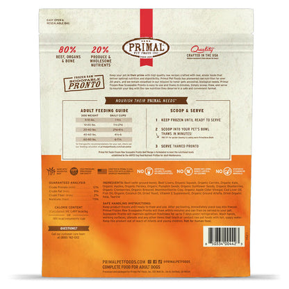 Back of Beef Pronto Frozen Raw for Dogs 4lb bag.
