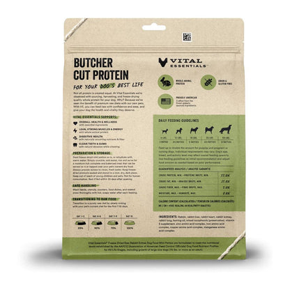 Freeze-Dried Raw Rabbit Mini Patties Dog Food 14oz back of bag. 