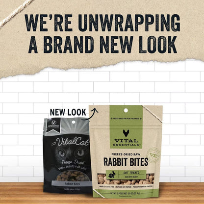 Freeze-dried Rabbit Bites Treats for Cats brand new look. 