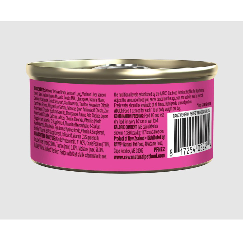 Rawz new zealand venison recipe with goat's milk can back panel