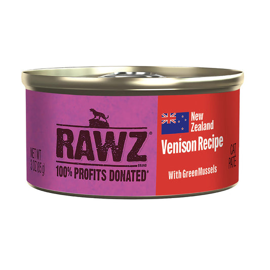 Rawz New Zealand venison recipe with green mussels 3oz cat pate can