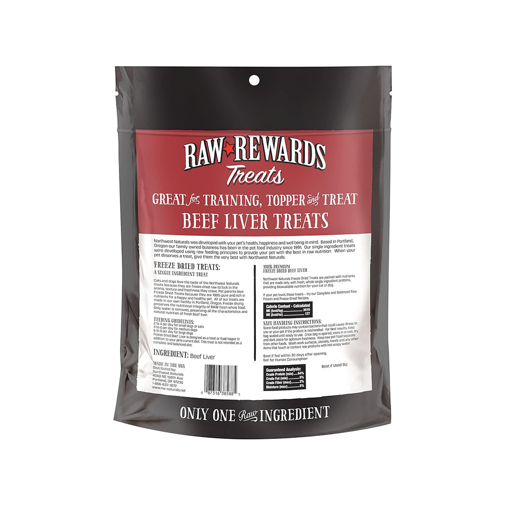 Freeze-dried Beef Liver back of bag. 