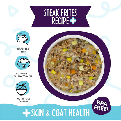 Meals 'n More Skin & Coat Steak Frites 3.5oz in a bowl.