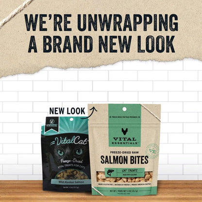 Freeze-dried Salmon Bites for Cats 1.1oz new bag look. 
