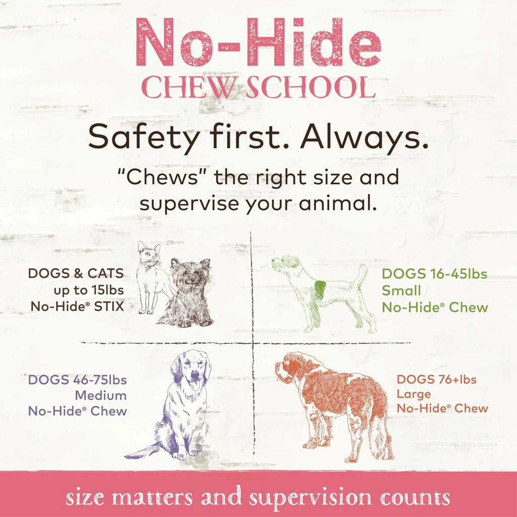 No-hide Salmon Chew sizing guide.