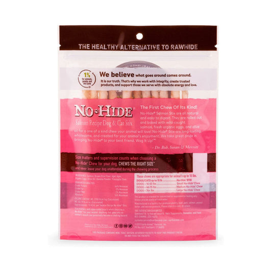 No-hide Salmon Stix 10 pack 1.6oz back of bag