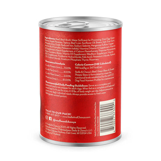 Beef, Green Bean & Sweet Potato Gourmet Stew back of can. 