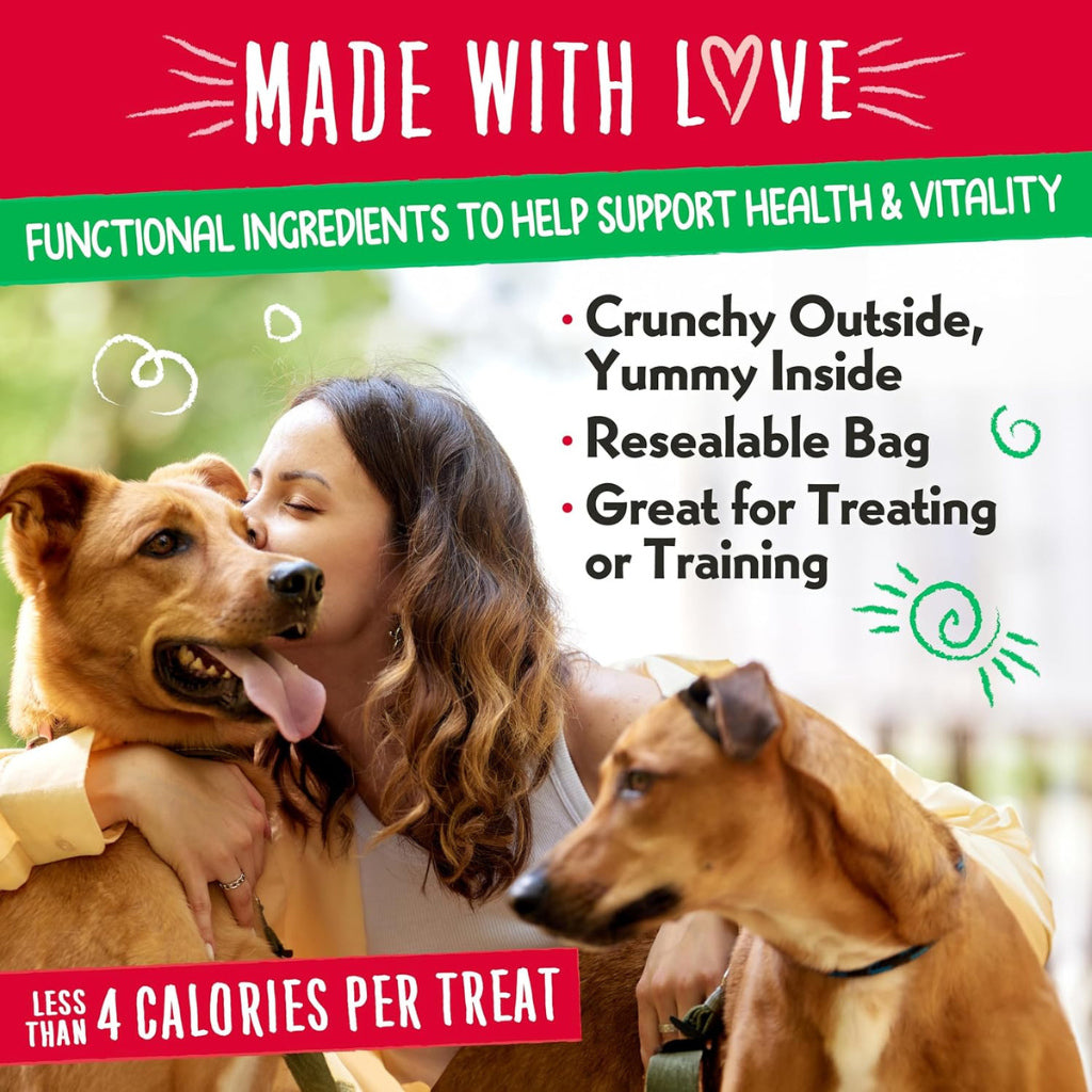 Charlee Bear Shepherd’s Pie Nuggets treating and training information with a woman and two dogs.