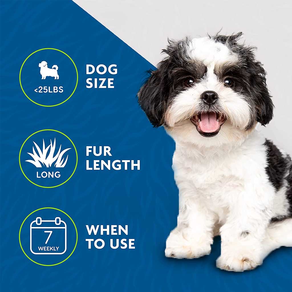 Deshed Tool For Dogs under 25 pounds, long fur length , weekly use.