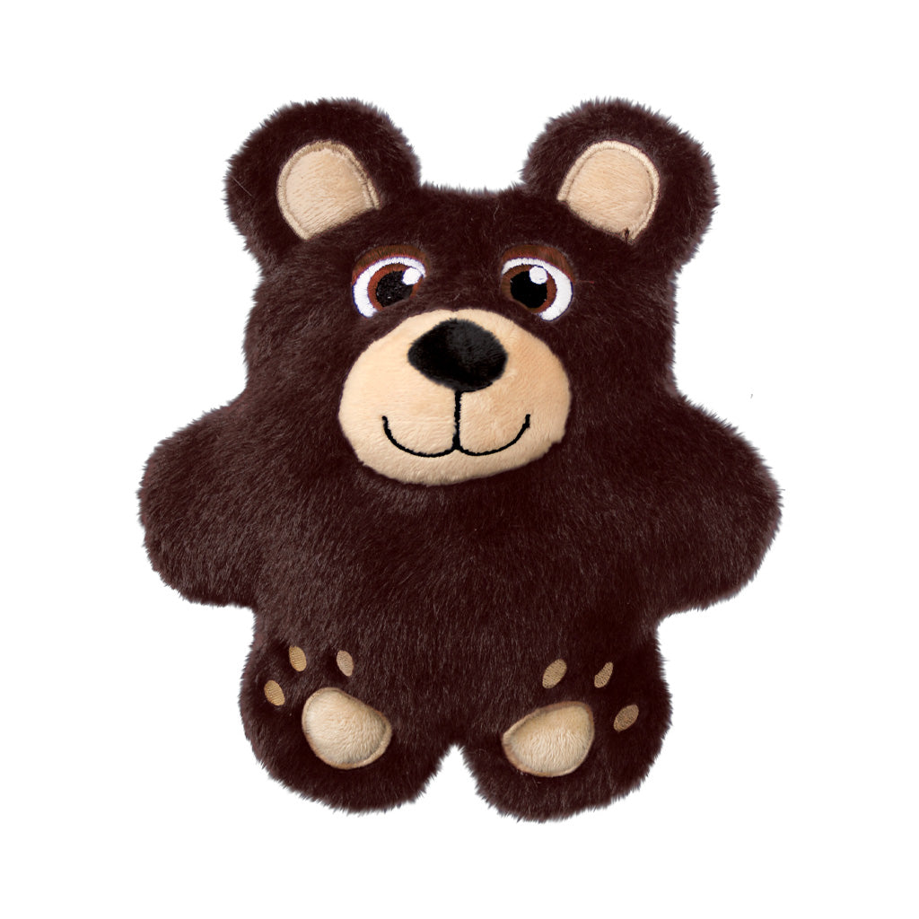 Brown KONG Snuzzles Bear plush dog toy with cream ears, muzzle, and paws.