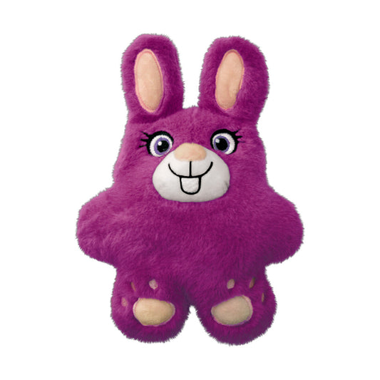 Purple KONG Snuzzles Bunny plush dog toy with long ears, cream paws, and an embroidered face.