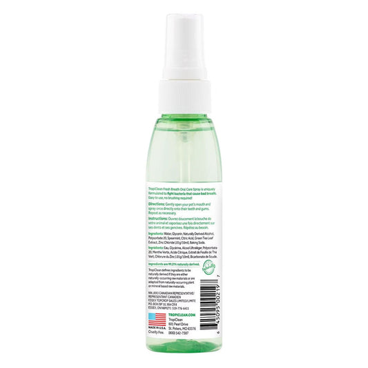 Fresh Breath Oral Care Spray 4oz back of bottle