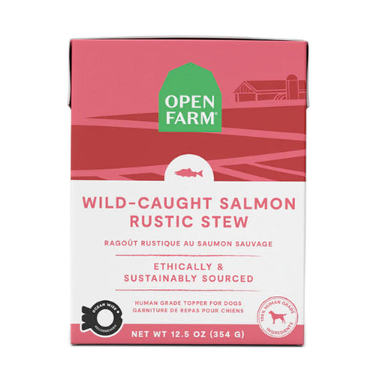 Open Farm Box of Wild-Caught Salmon Rustic Stew. Ethically and sustainably sourced. 12.5oz
