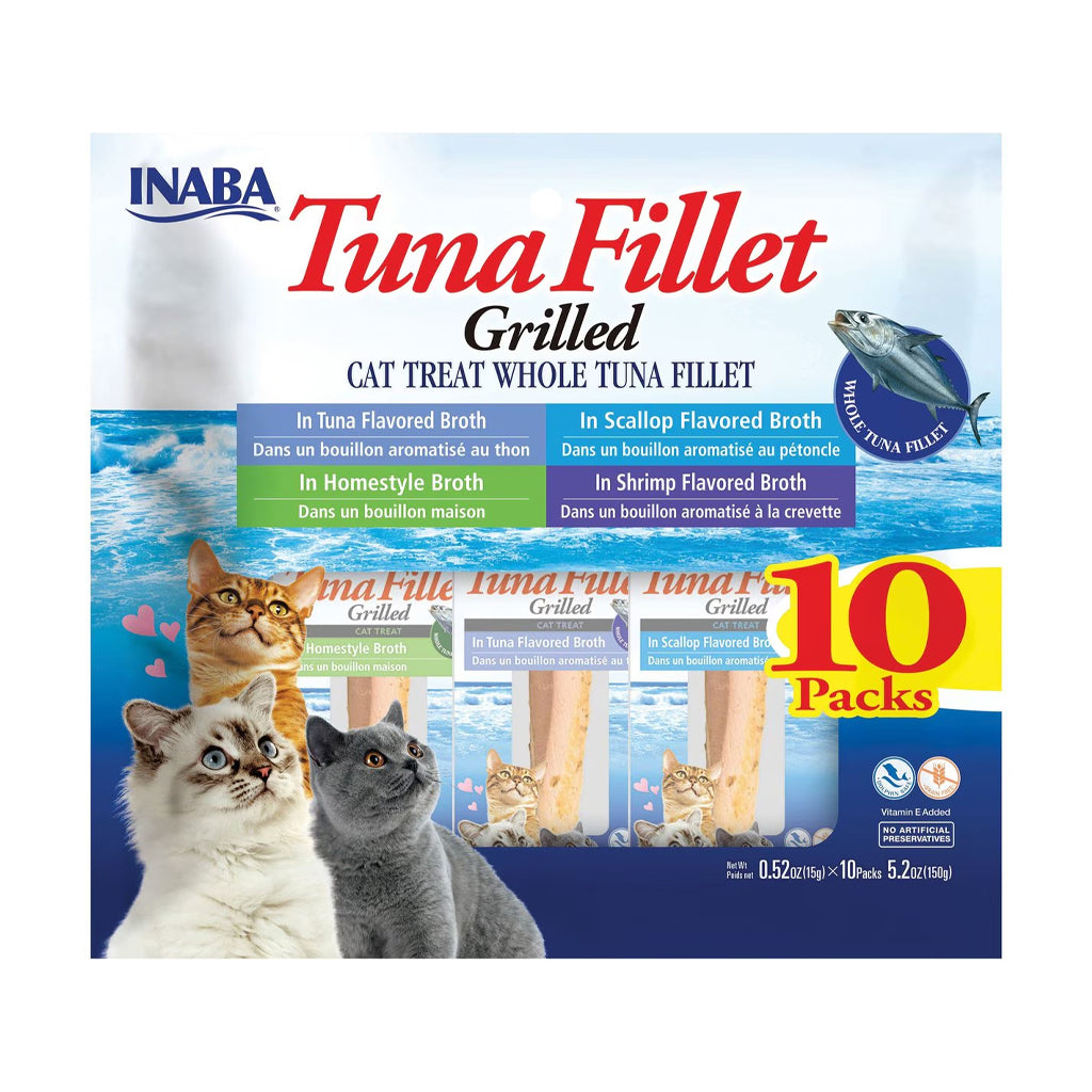 Inaba Grilled Tuna Fillet Variety Pack ten-count box with cat illustrations