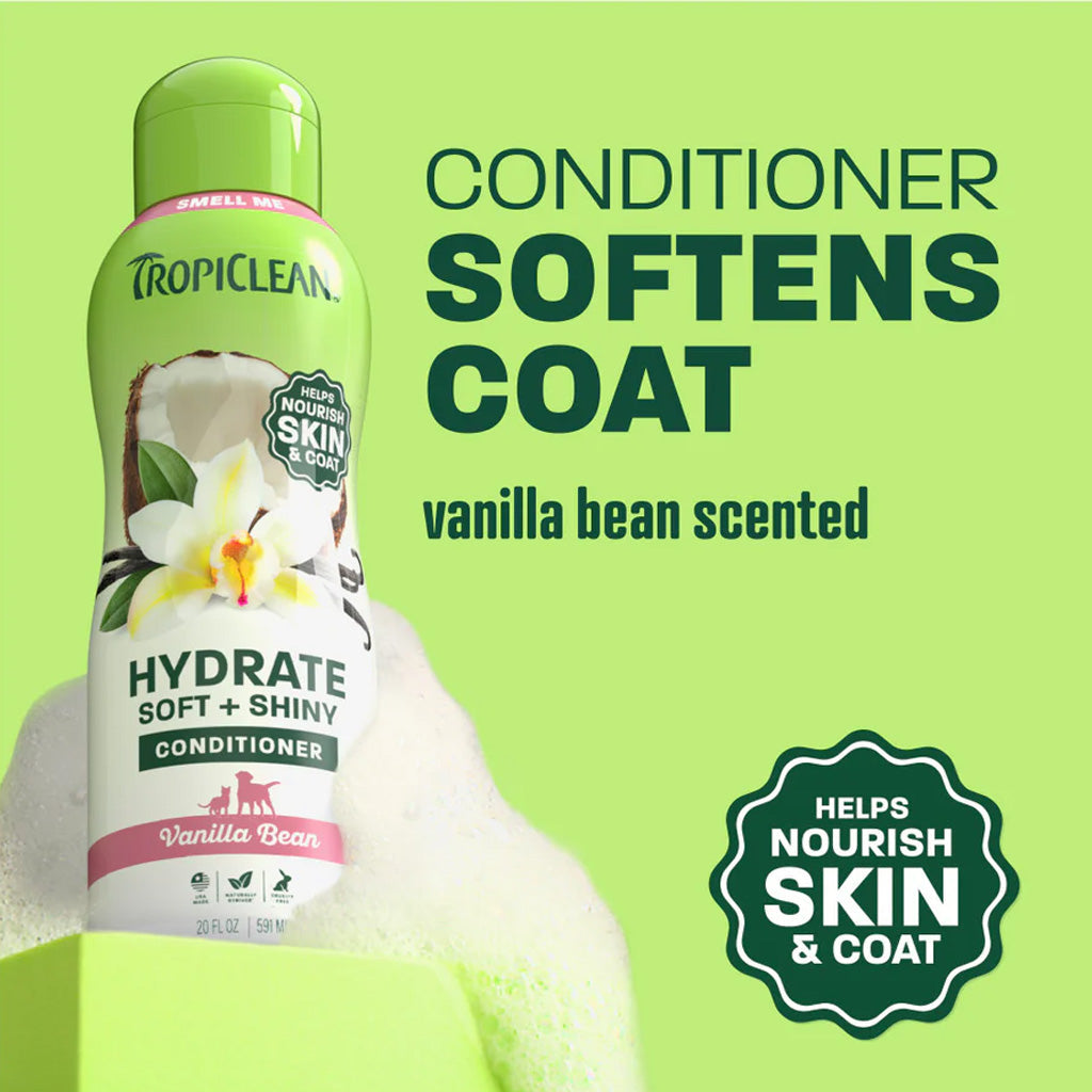 Conditioner softens coat vanilla bean scented Helps nourish skin & coat