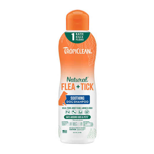 20oz Bottle Of Tropiclean Natural Flea & Tick Soothing Dog Shampoo