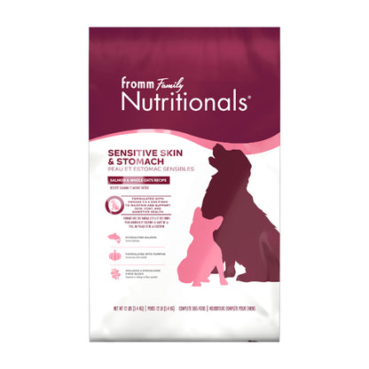 12lb bag of Fromm Nutritionals Sensitive Skin & Stomach. Salmon and whole oats recipe