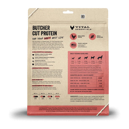 Freeze-Dried Raw Chicken Mini Nibs Dog Food back of bag. 