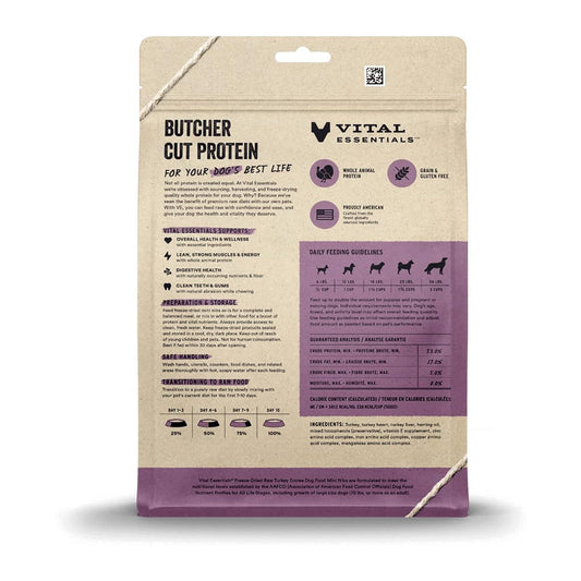 Freeze-Dried Raw Turkey Mini Nibs Dog Food back of bag. 