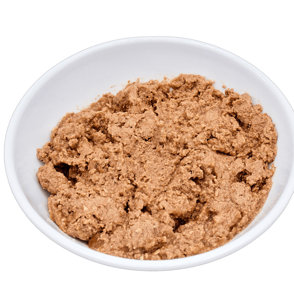 96% Beef & Beef Liver Pate Canned Dog Food 12.5oz in a bowl 