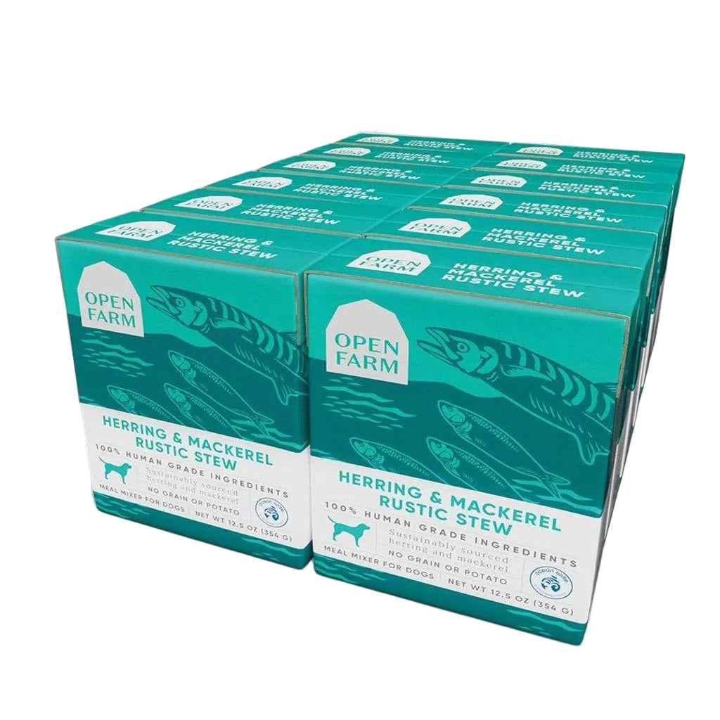 Case of 12 12.5oz Boxes of Open Farm Herring & Mackerel Rustic Stew