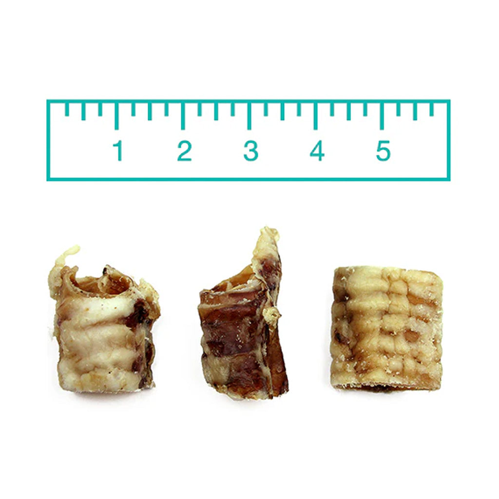 Beef Trachea Bites 3oz measured with a ruler. 