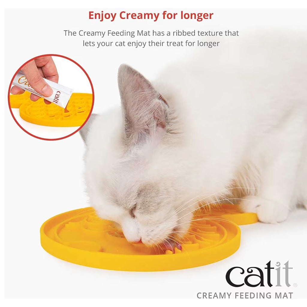 Feeding mat has a ribbed texture that lets your cat enjoy their treat for longer. 