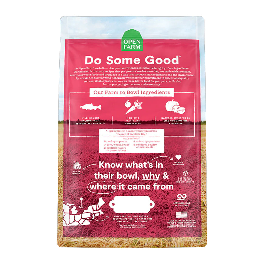 Homestead Wild Caught Salmon Grain Free Recipe for Dogs back of bag. 