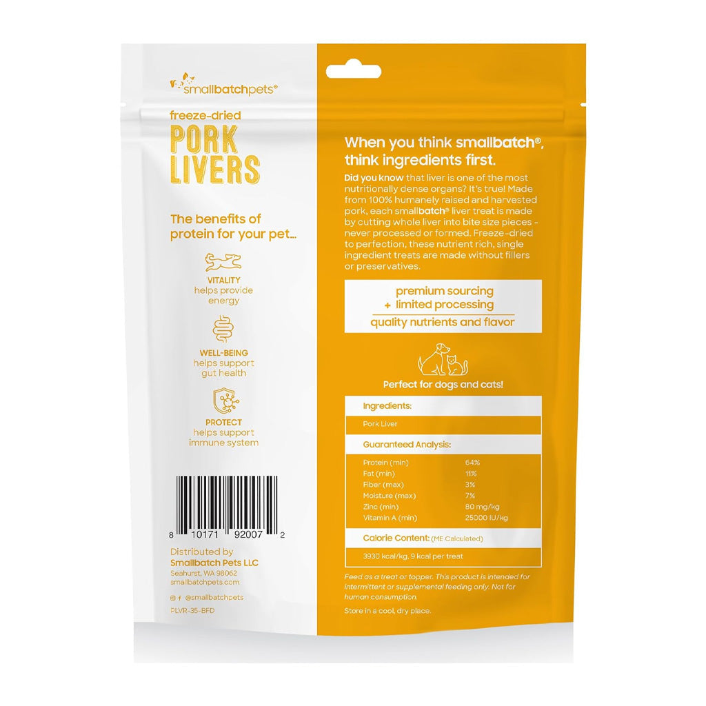 Freeze-dried Pork Liver Treats back of bag. 