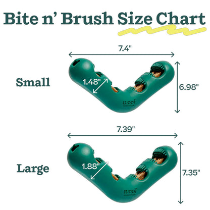 Bite N' Brush size difference from small to large. 
