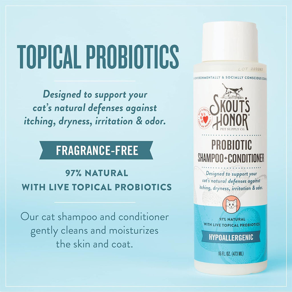 Topical probiotics designed to support your cats natural defenses against itching, dryness, irritation and odor. Fragrance free
