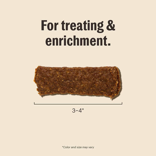 For treating and enrichment. Beef Jerky single. Size 3-4 inches, color and size may vary