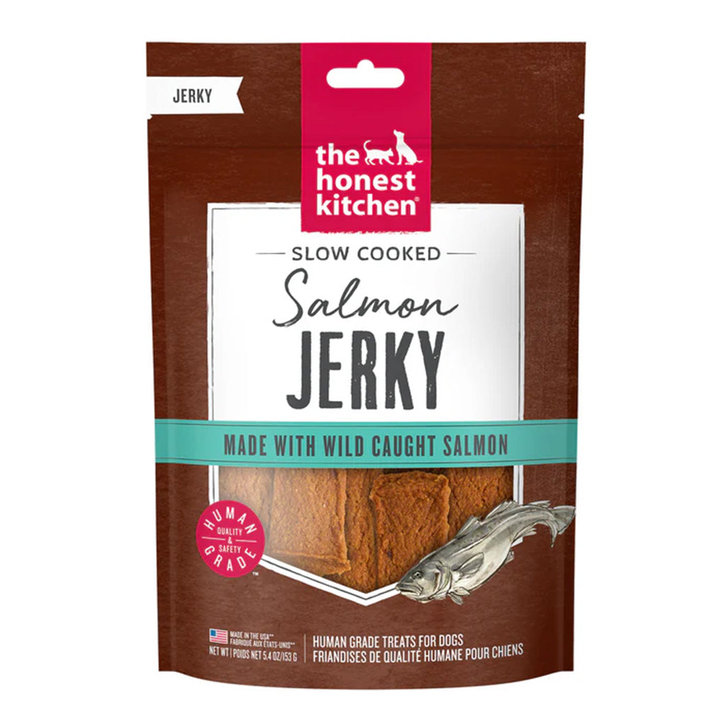The Honest Kitchen Slow-Cooked Salmon Jerky 6-ounce bag. Made with Wild-Caught Salmon