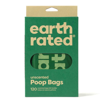 Front of Earth Rated unscented poop bags with handles, 120-count green box