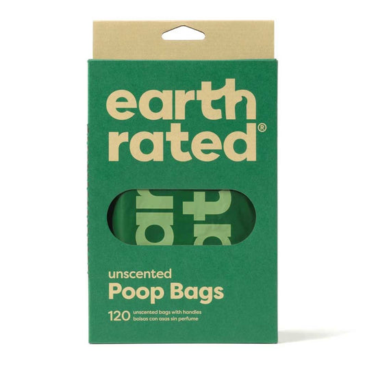 Front of Earth Rated unscented poop bags with handles, 120-count green box
