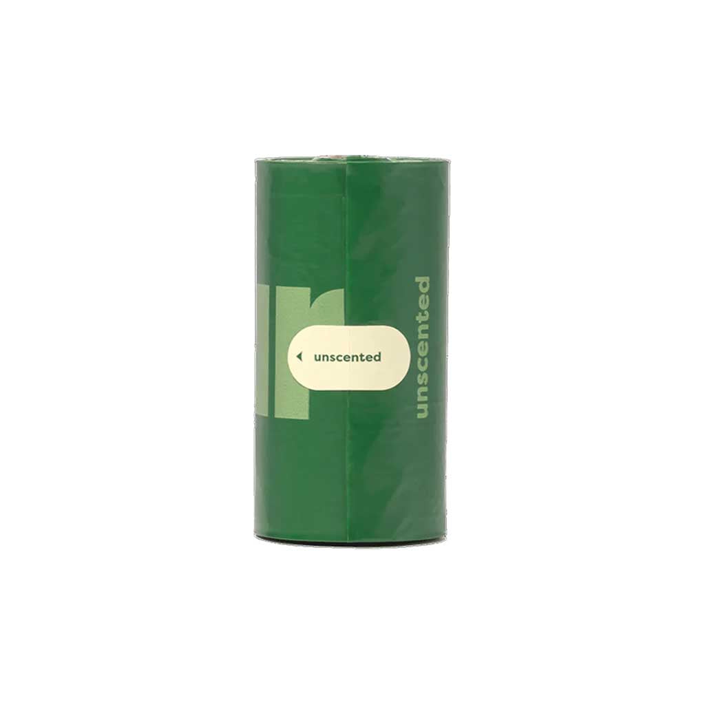 Single green roll of Earth Rated unscented dog poop bags, 15 count