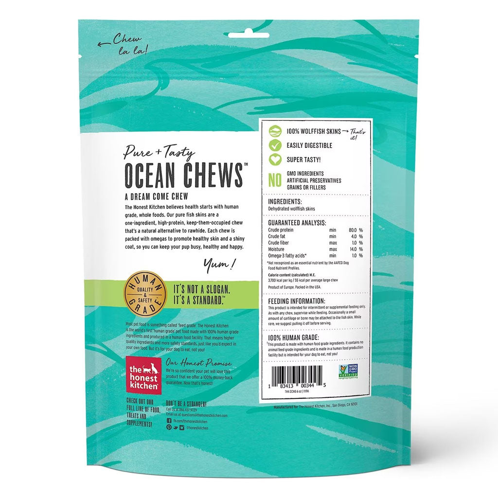 Ocean Chews Wolffish Skin Chews back of bag